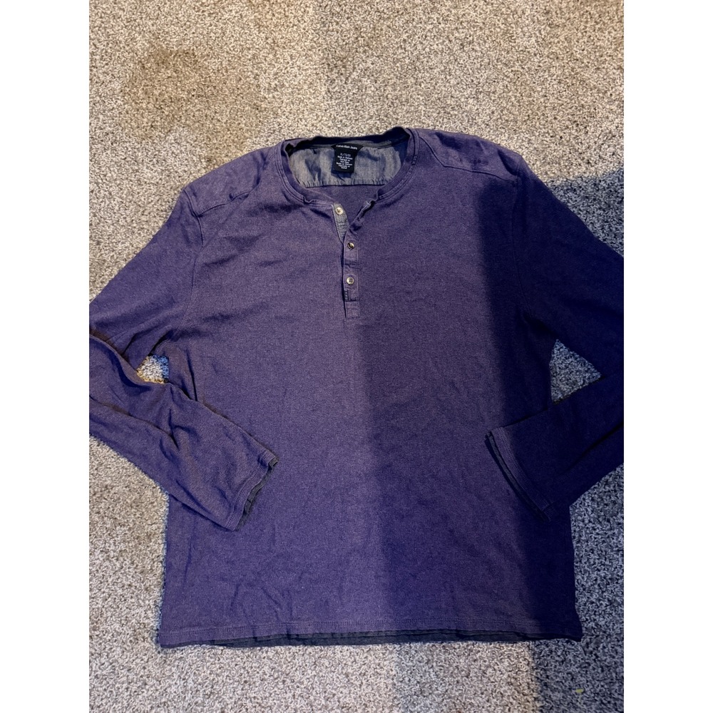 Calvin Klein Jeans Mens XL Purple Ribbed Long Sleeve Henley Shirt Layered Hem